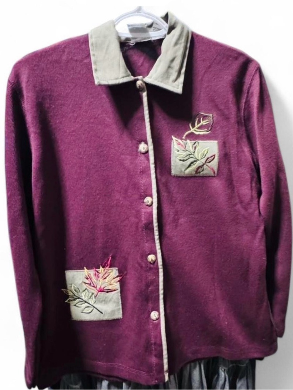 Vintage Onque NWT Women’s Plum Embroidered Button-Front Shacket petite small